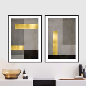 Set of 2 Geometric Prints Black and Gold Printable Wall Art Set Digital ...