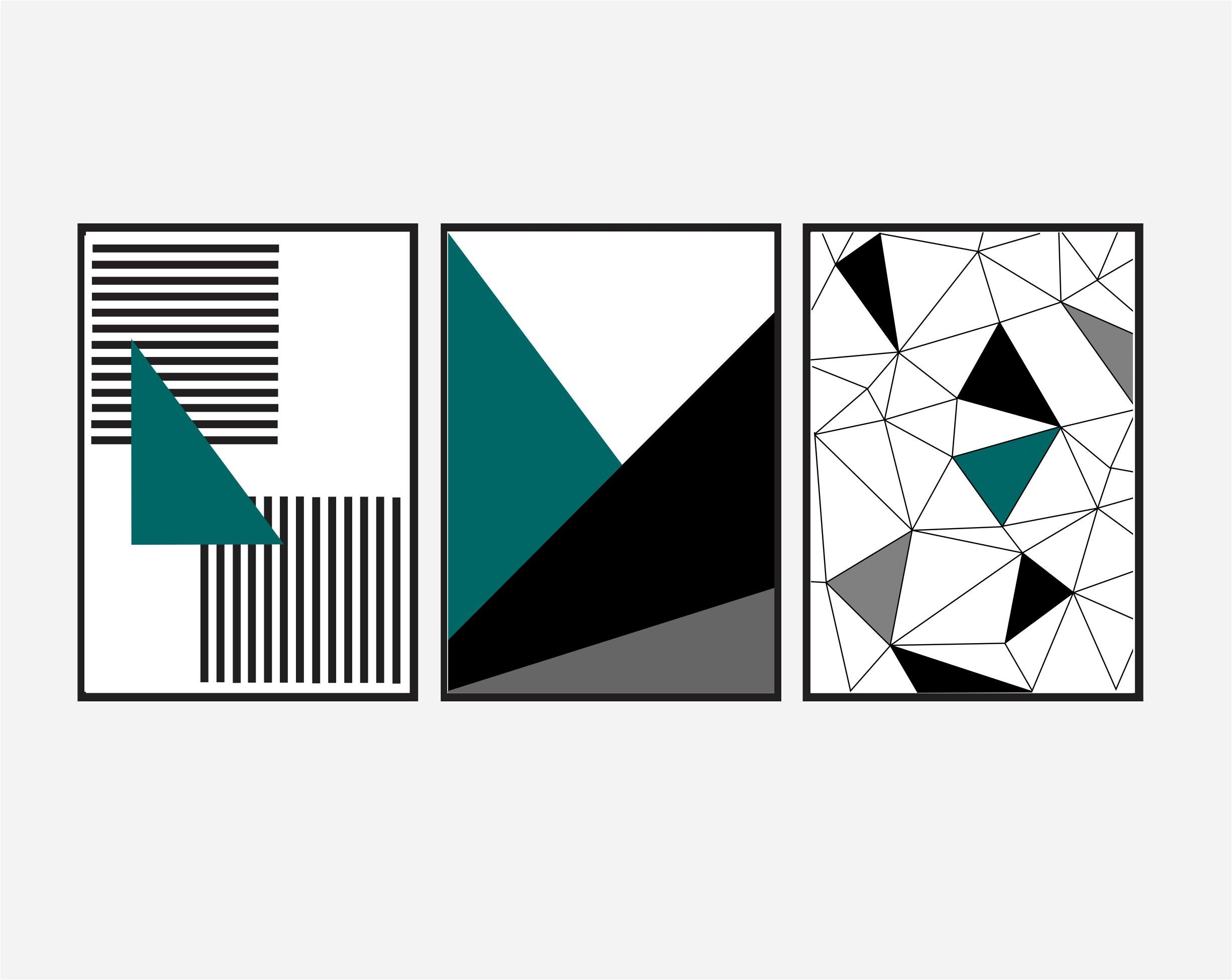 Set of 3 Geometric Prints Black and White Gold and Teal Blue | Etsy