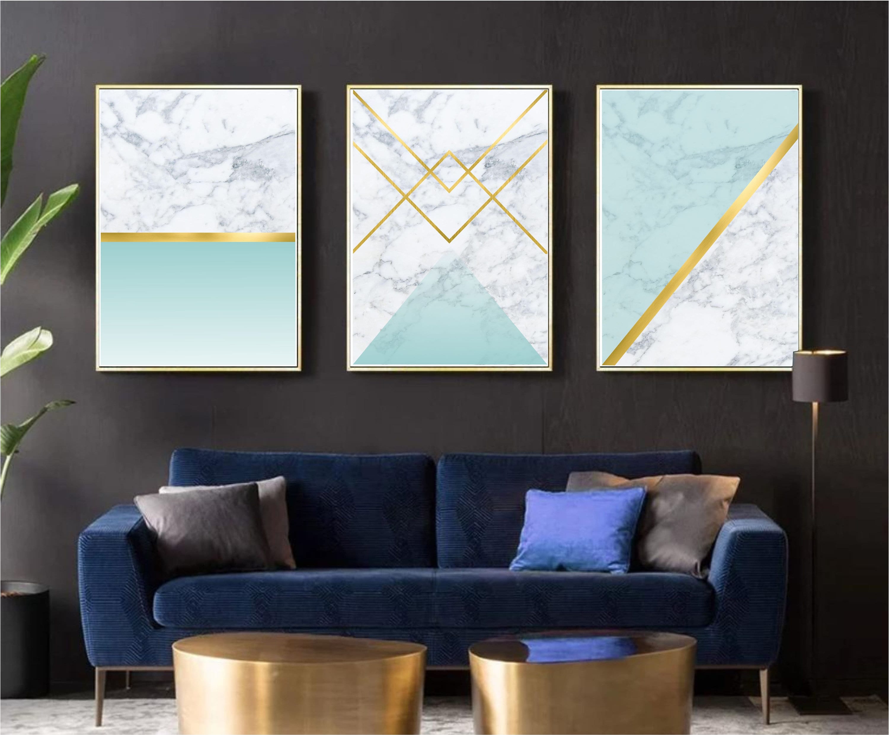 Set of 3 Geometric Prints Marble Gold Blue Printable Wall Art | Etsy
