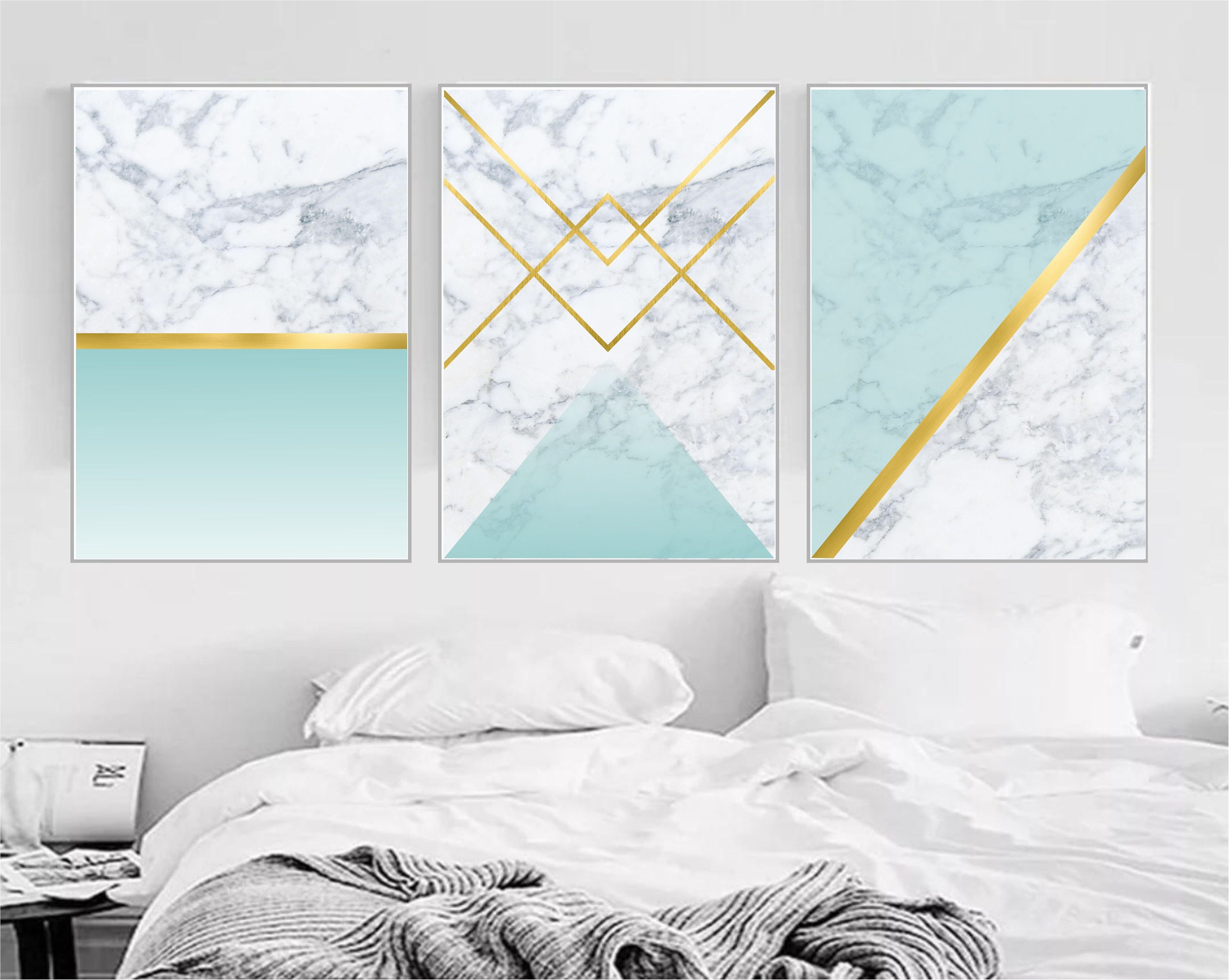Set of 3 Geometric Prints Marble Gold Blue Printable Wall Art | Etsy
