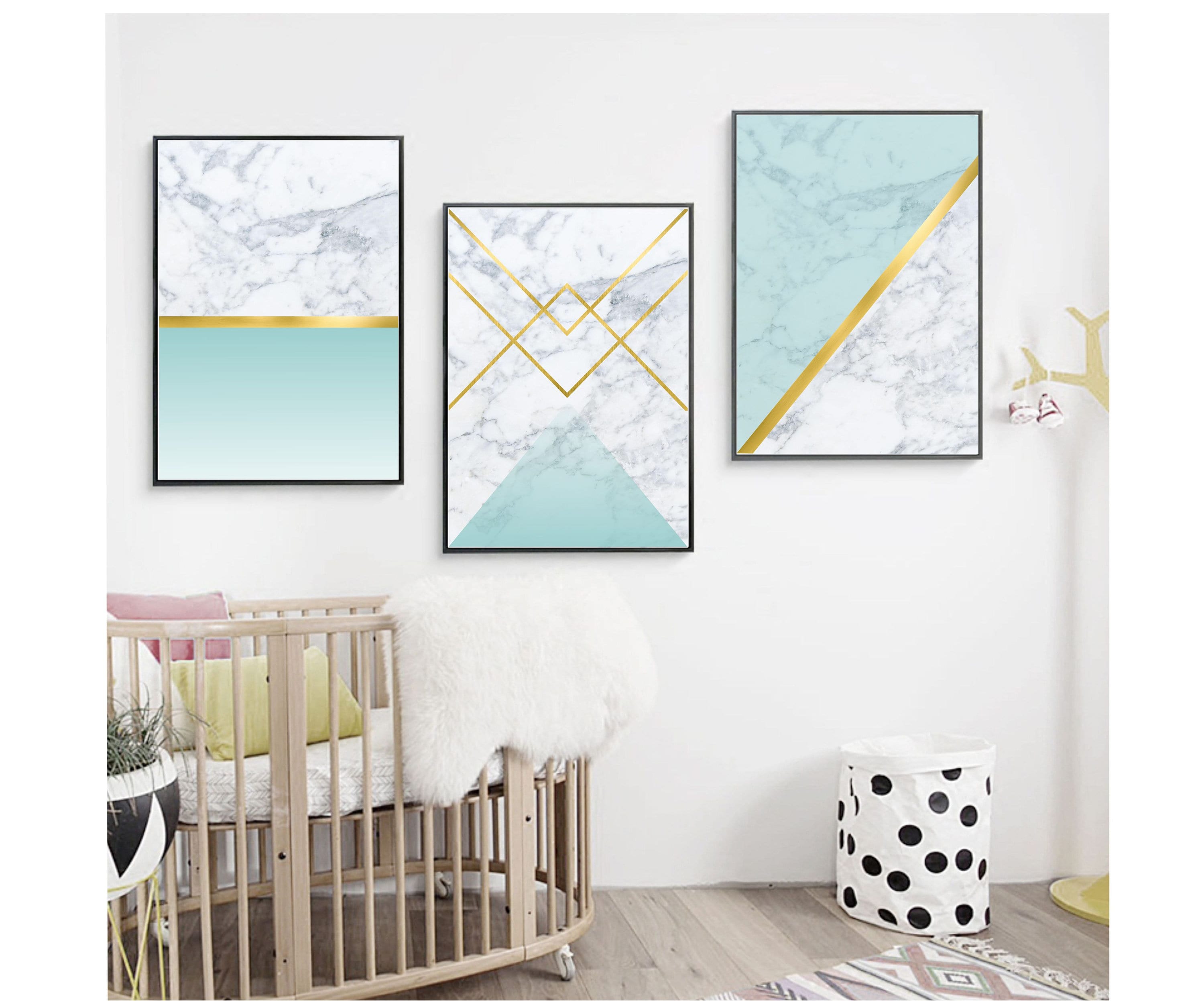 Set of 3 Geometric Prints Marble Gold Blue Printable Wall Art | Etsy