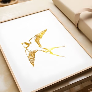 Gold foil effect Swallow printable wall art Digital Prints print bird