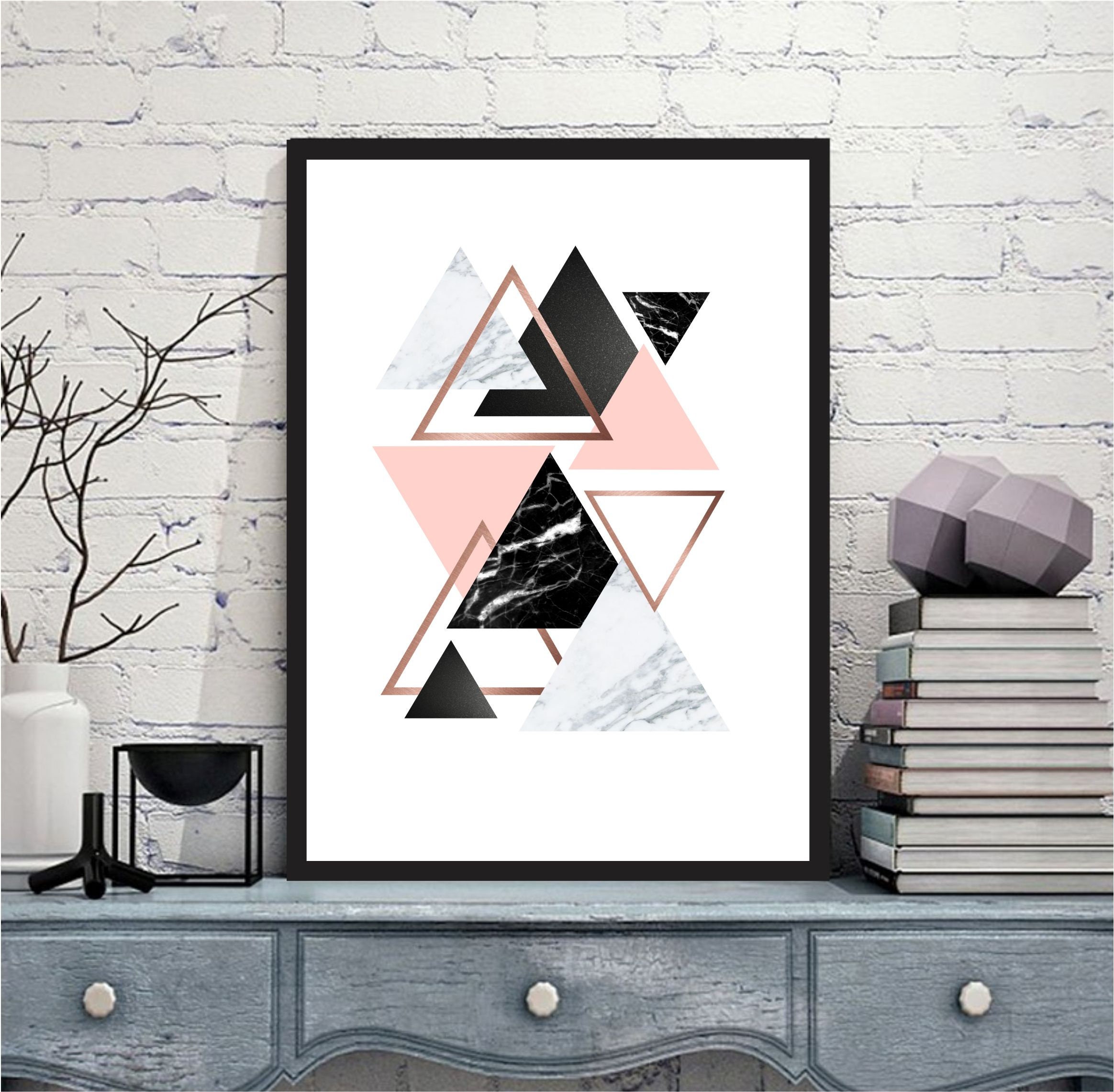 Set of 3 Geometric Prints Pink Marble Gray Rose Gold Printable Wall Art ...