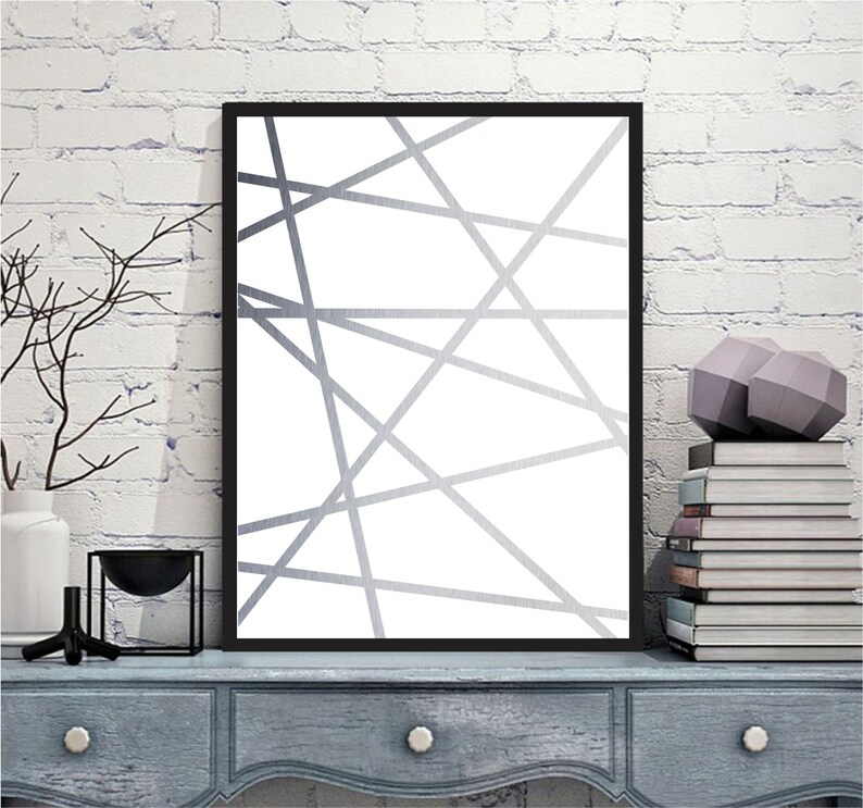 Geometric Prints Silver Printable Wall Art Set Digital Prints | Etsy