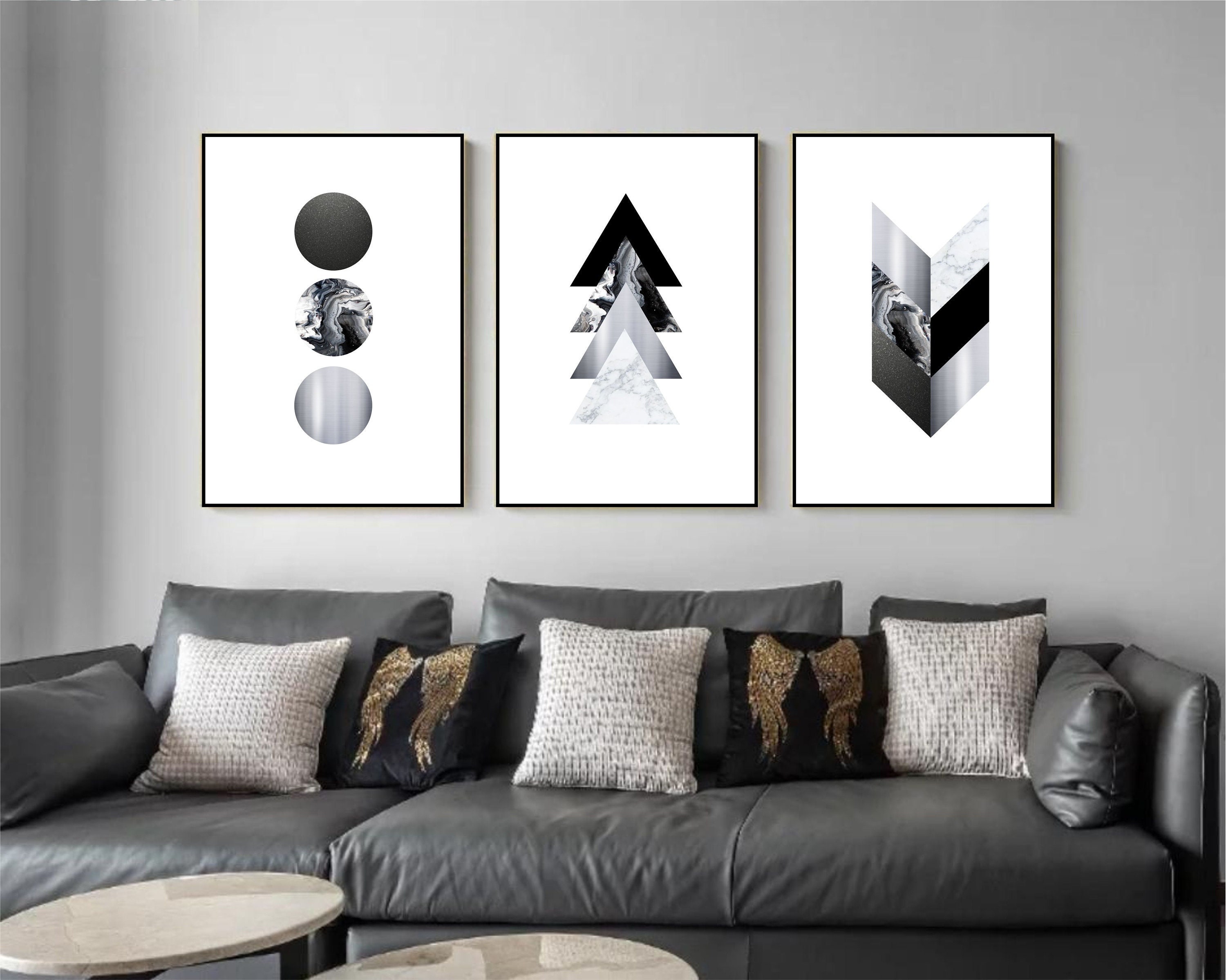 Set of 3 Geometric Prints Silver Black Gray Printable Wall Art - Etsy