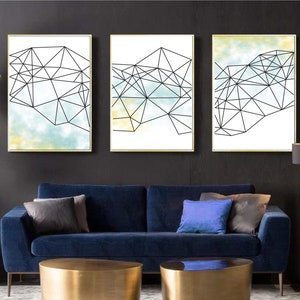 Set of 3 Geometric Prints Blue Printable Wall Art Set Digital Prints ...