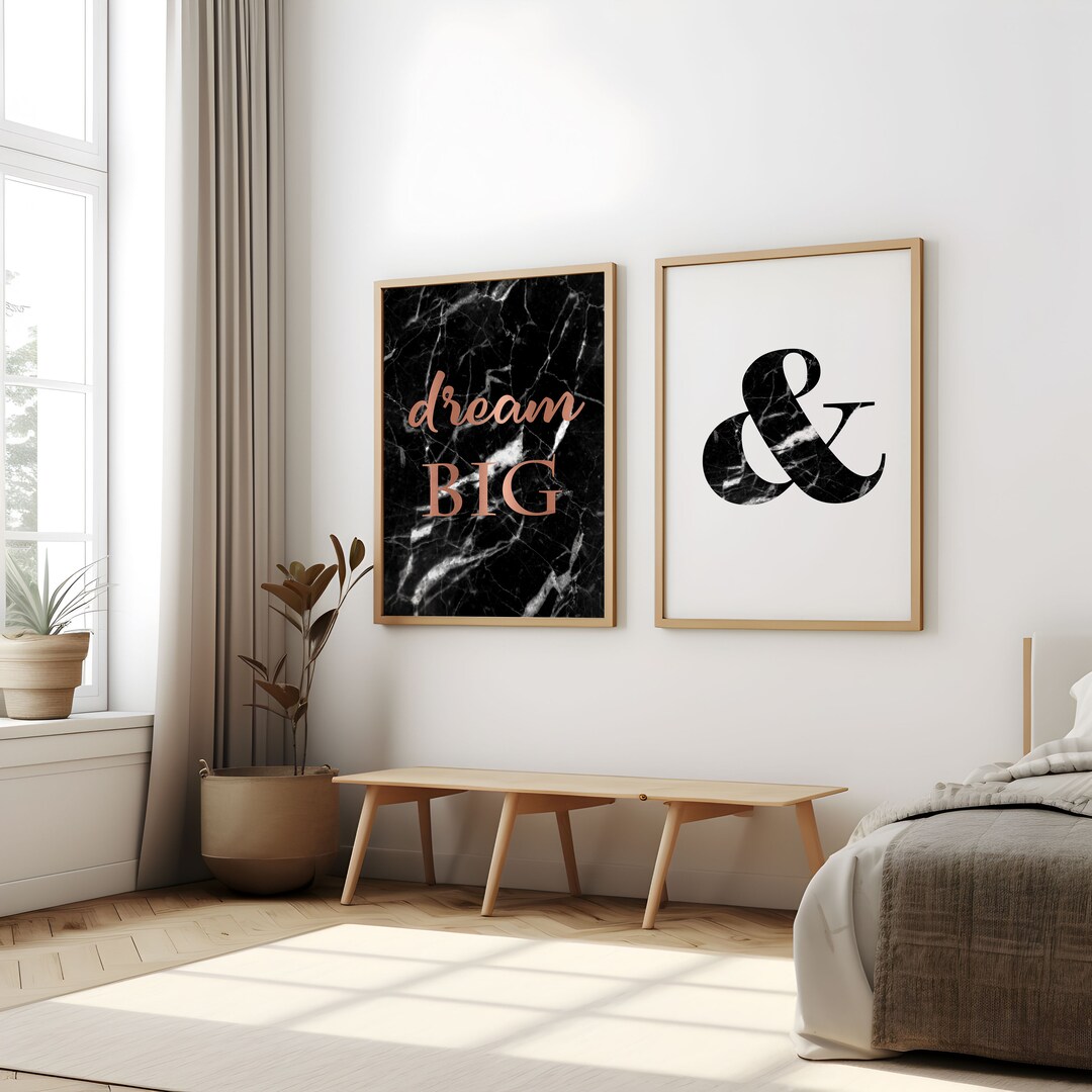 Printable Wall Art Set of 2 Digital Prints Home Decor Rose Gold Black ...