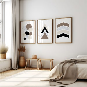Set of 3 geometric prints marble beige black ten Printable wall art set Digital Prints modern home decor bedroom