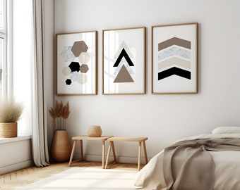 Set of 3 geometric prints marble beige black ten Printable wall art set Digital Prints modern home decor bedroom