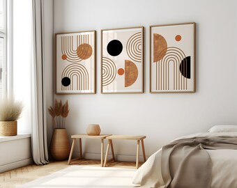 Set of 3 boho geometric prints Printable wall art set Digital Prints modern home decor bedroom