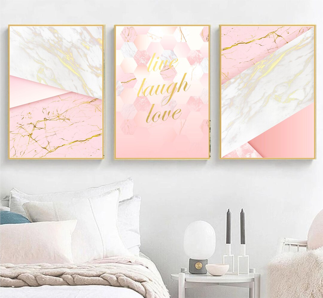 Marble Gold and Pink Set of 3 Geometric Prints Printable Wall Art Set ...