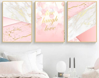 Set of 3 geometric prints marble gold pink Printable wall art set Digital Prints modern home decor bedroom