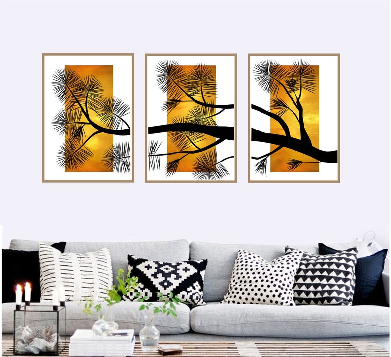 Set of 3 black and gold Japanese art prints Printable wall