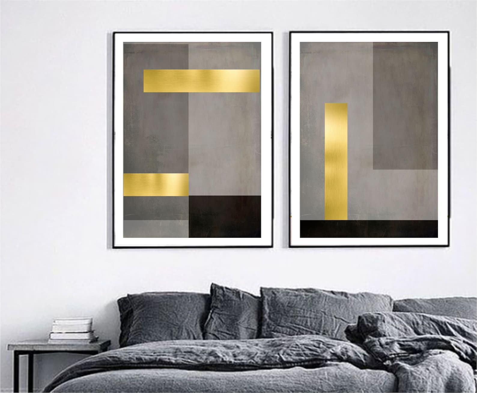 Set of 2 Geometric Prints Black and Gold Printable Wall Art - Etsy