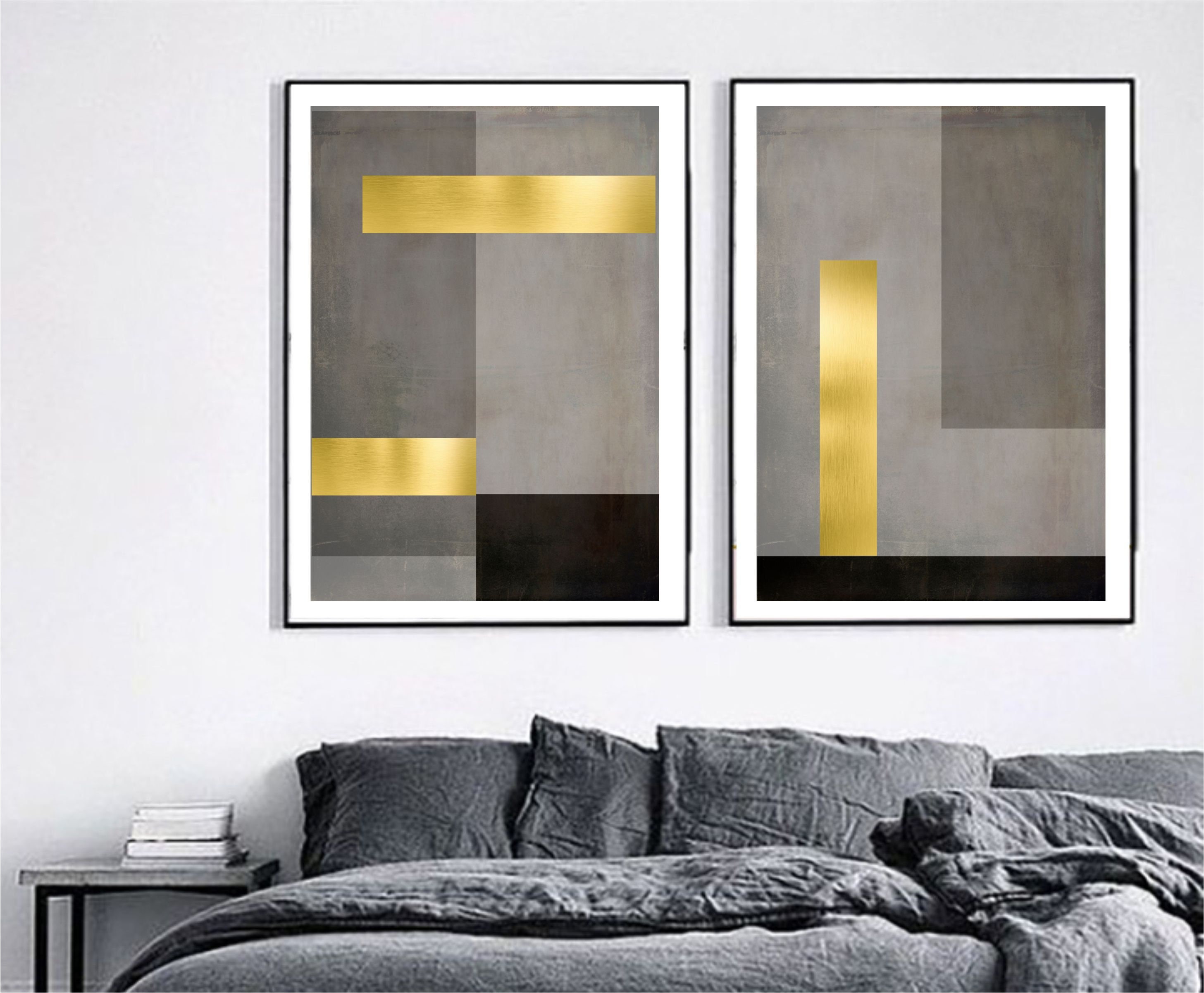 Set of 2 geometric prints black and gold Printable wall art Etsy