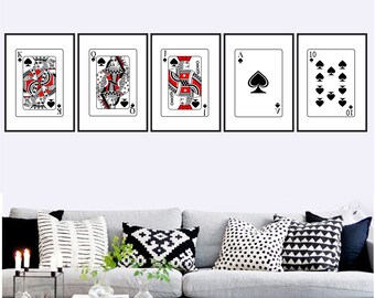 Speelkaarten spade royal afdrukbare muurkunst set Digital Prints moderne poster