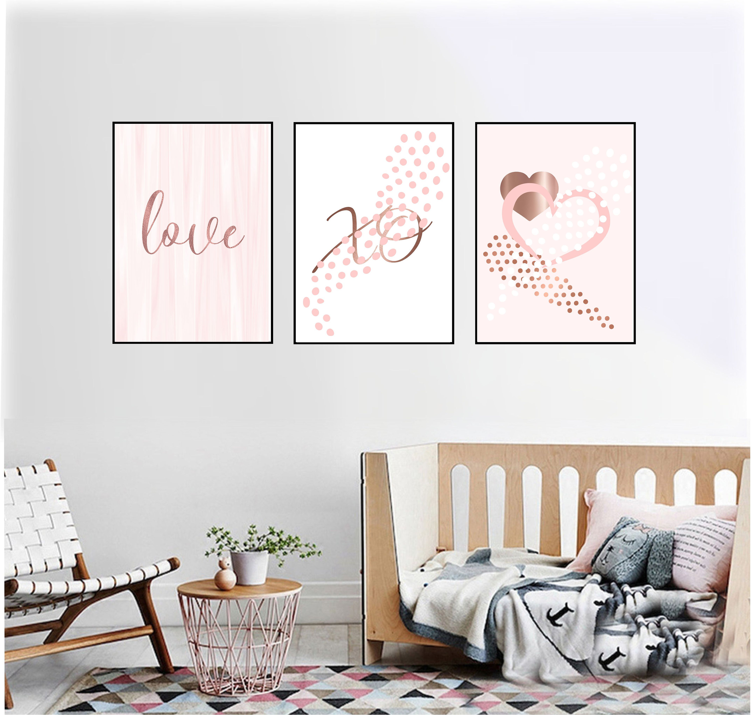 Printable wall art set of 3 Digital Prints love rose gold pink Etsy