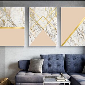 Set of 3 Geometric Prints Marble Gold Beige Printable Wall Art Set ...