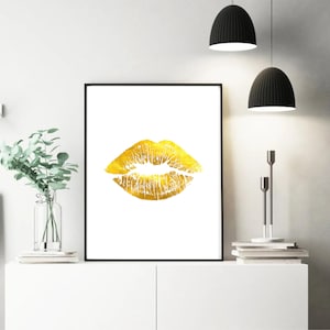 Gold kiss printable wall art prints lips Digital Prints posters