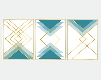 Set of 3 Geometric Prints Black and Gold Printable Wall Art | Etsy