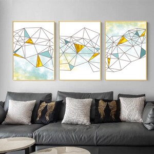 Set of 3 Geometric Prints Blue Gold Printable Wall Art Set Digital ...