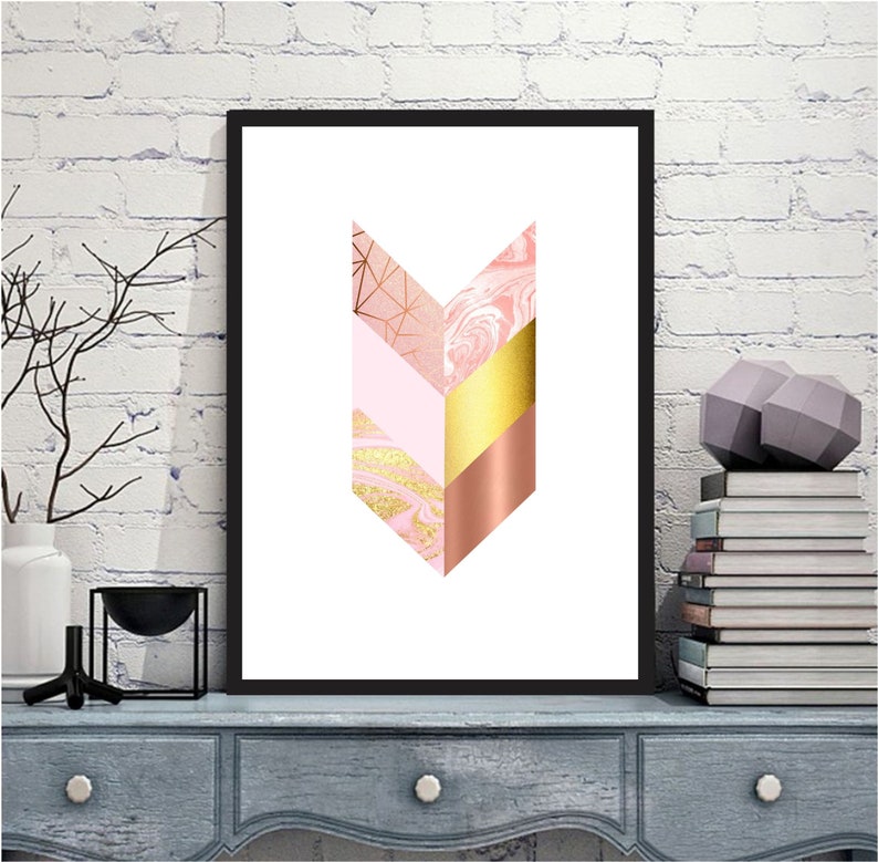 Set of 3 geometric prints pink marble rose gold Printable wall art set Digital Prints modern abstract art