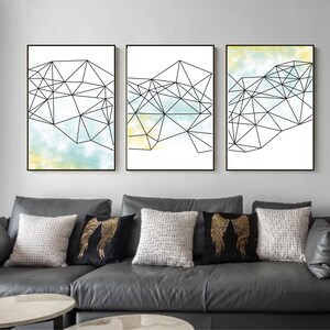 Set of 3 Geometric Prints Blue Printable Wall Art Set Digital Prints ...