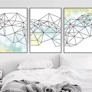Set of 3 Geometric Prints Blue Printable Wall Art Set Digital Prints ...