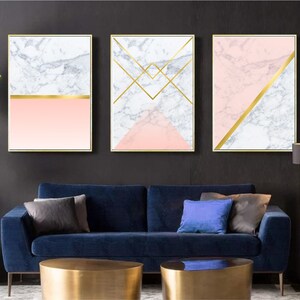 Set of 3 Geometric Prints Marble Gold Pink Printable Wall Art Set ...