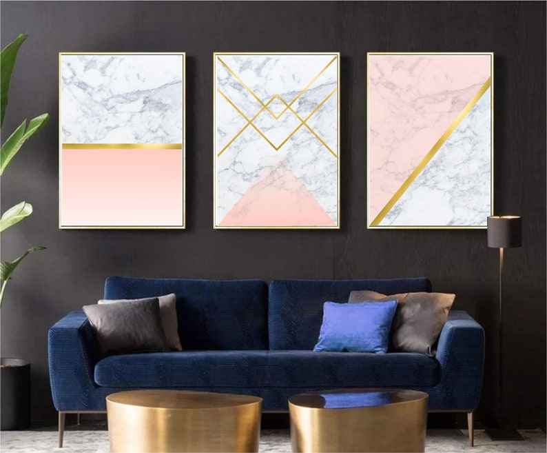 Set of 3 Geometric Prints Marble Gold Pink Printable Wall Art - Etsy