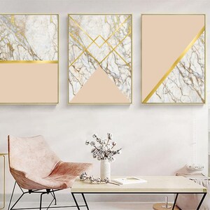 Set of 3 Geometric Prints Marble Gold Beige Printable Wall Art Set ...