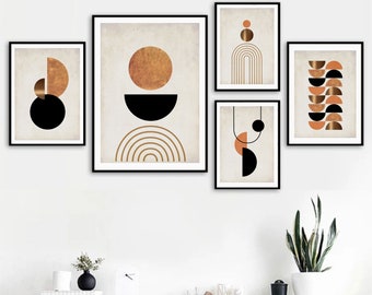 Set of 5 boho geometric prints Printable wall art set Digital Prints modern home decor bedroom