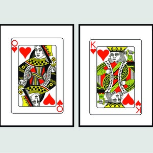 Set di 2 stampe digitali da parete con re e regina di cuori, stampe di carte da gioco moderne stampabili