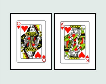 Afdrukbare muurkunst koning en hartenkoningin set van 2 digitale prints afdrukbare moderne speelkaarten prints