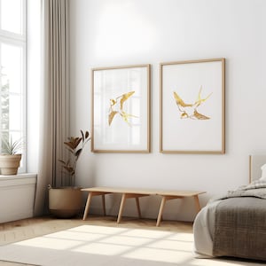Gold swallows set of 2 Printable wall art set Digital Prints