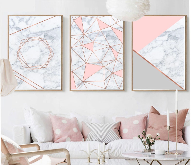 Set of 3 geometric prints pink marble gray rose gold Printable Etsy