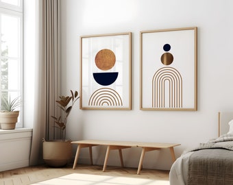 Set of 2 boho geometric prints Printable wall art set Digital Prints modern home decor bedroom