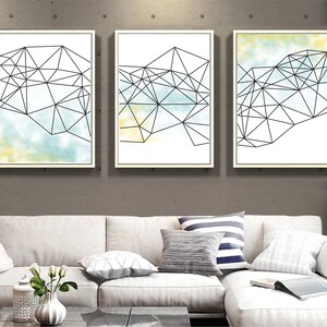 Set of 3 Geometric Prints Blue Printable Wall Art Set Digital Prints ...