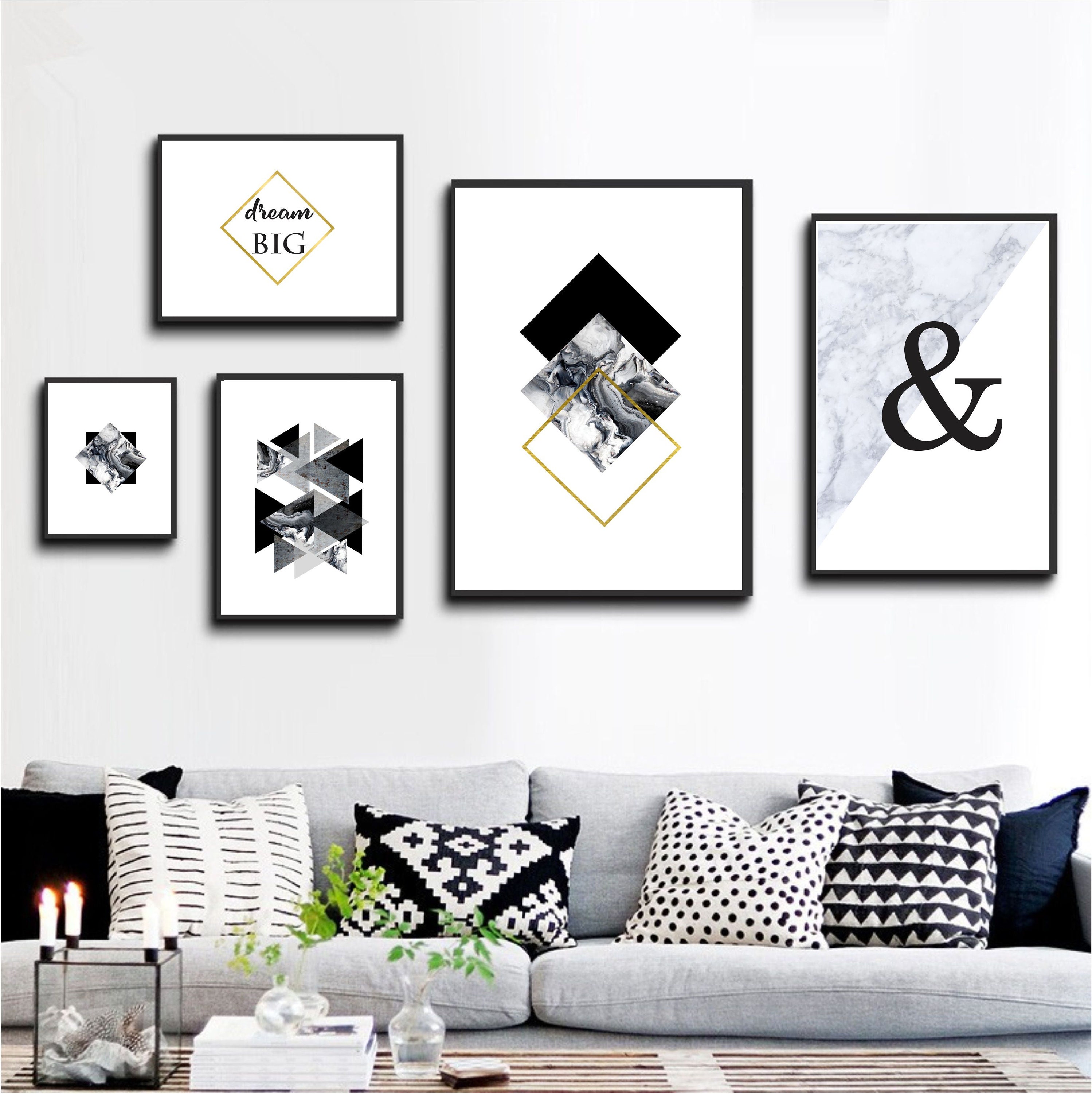 Set of 5 Printable Wall Art Set Geometric Prints Black and | Etsy