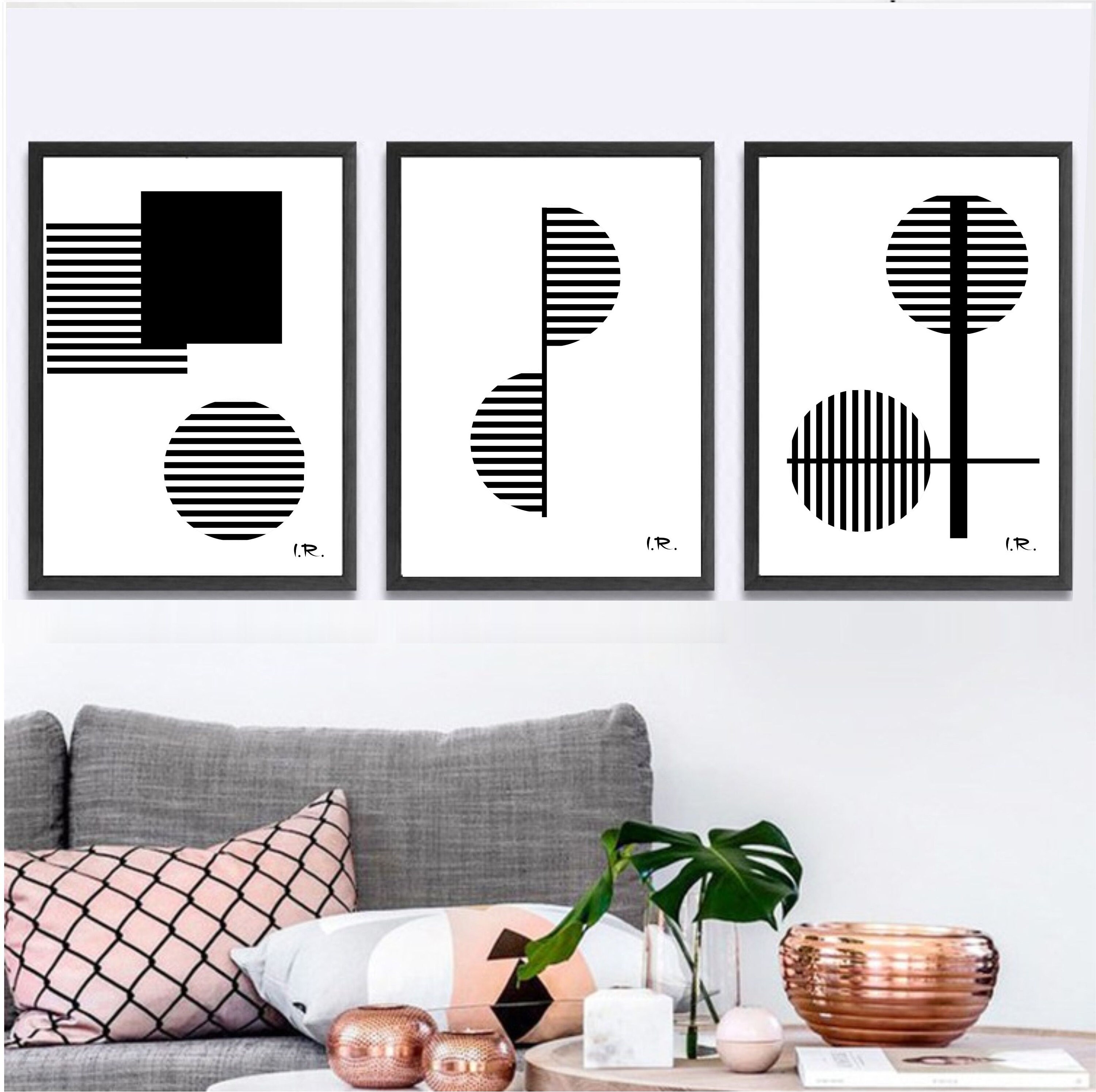 Set of 3 black and white Printable wall art set geometric | Etsy