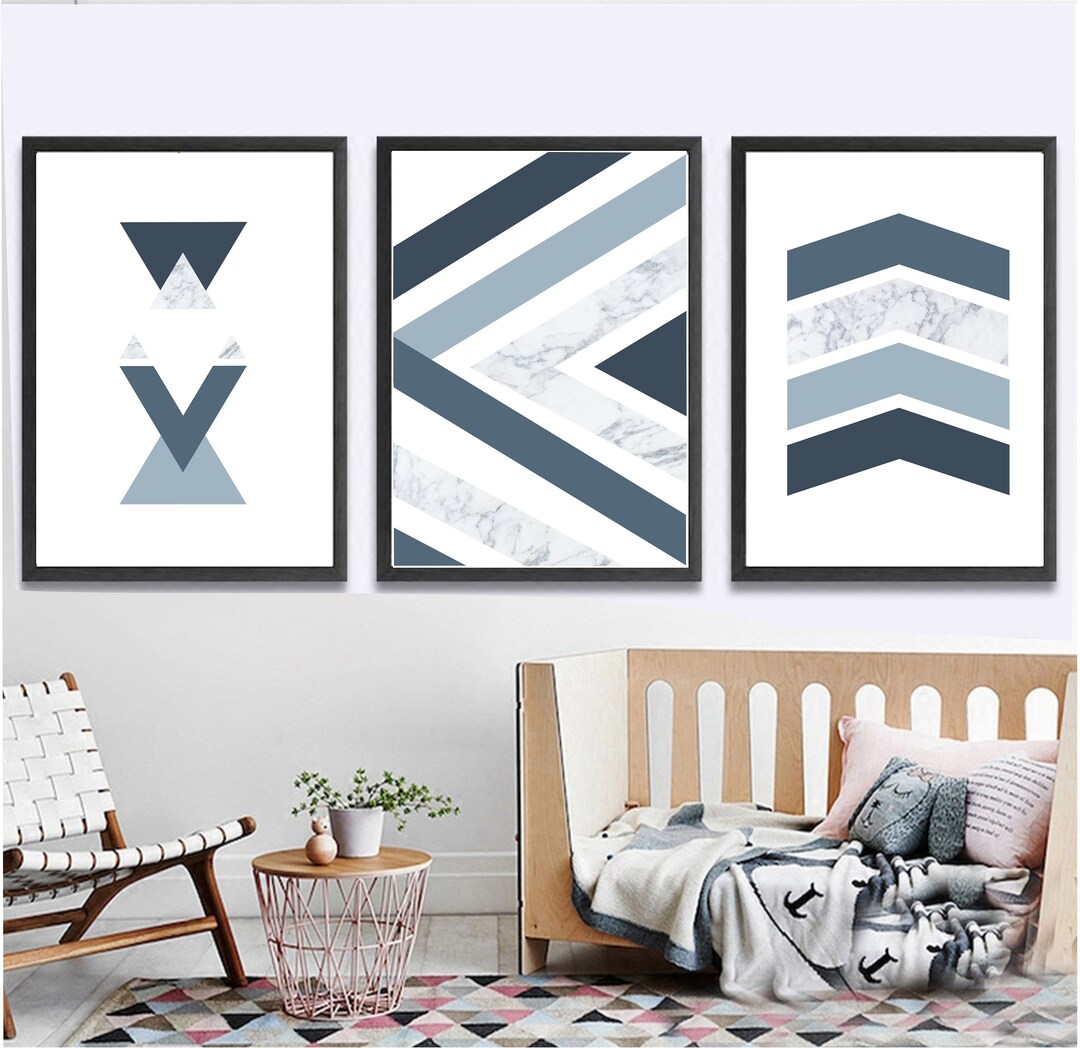 Set of 3 Geometric Prints Blue Marble Printable Wall Art Set Digital ...