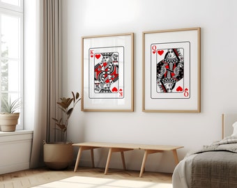 Afdrukbare muurkunst set van 2 digitale prints speelkaarten afdrukbare prints hartenkoningin