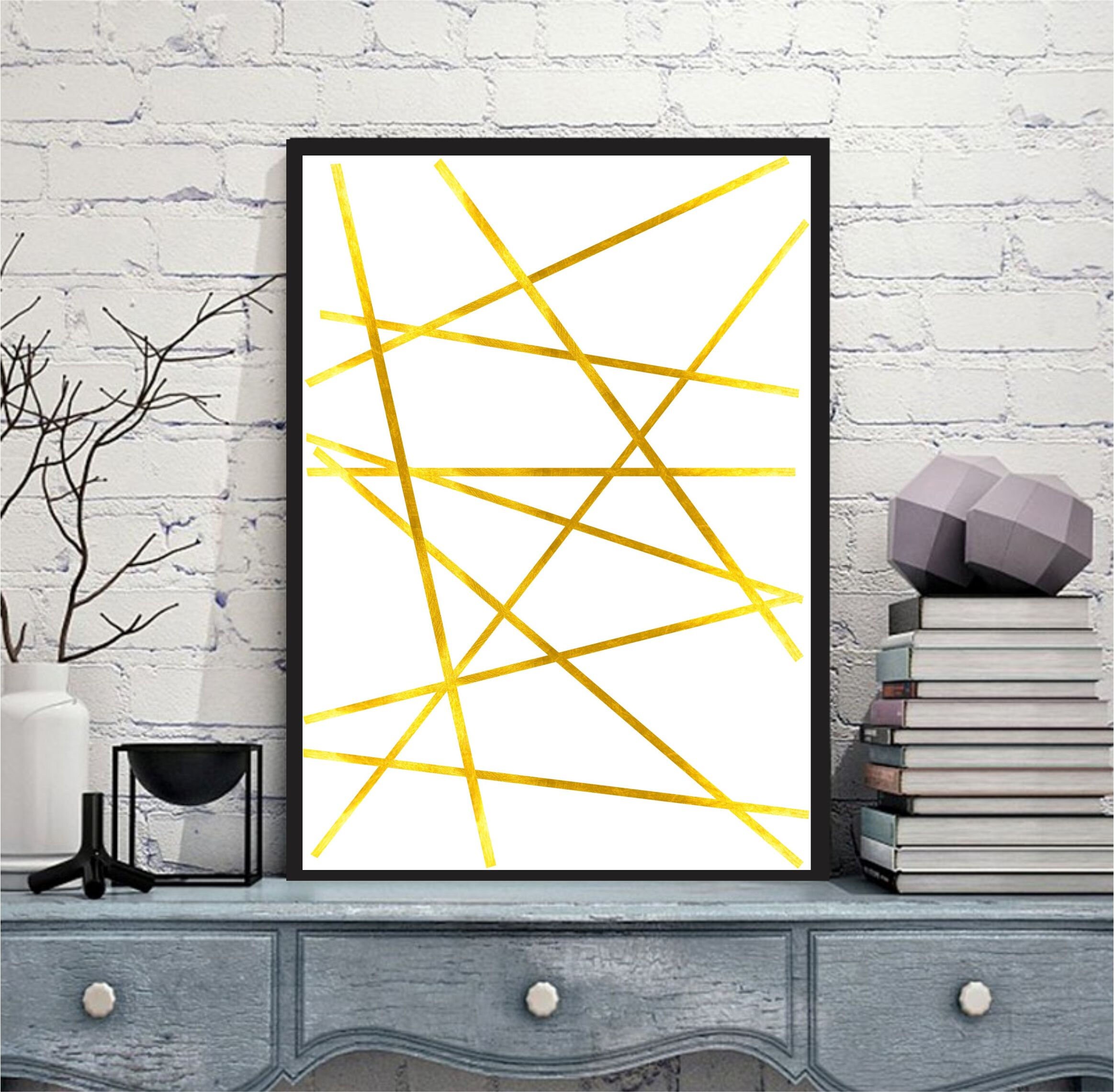 Set of 3 Geometric Prints Black and Gold Printable Wall Art Etsy