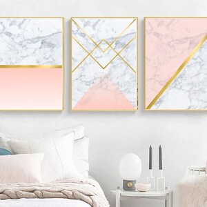 Set of 3 Geometric Prints Marble Gold Pink Printable Wall Art Set ...