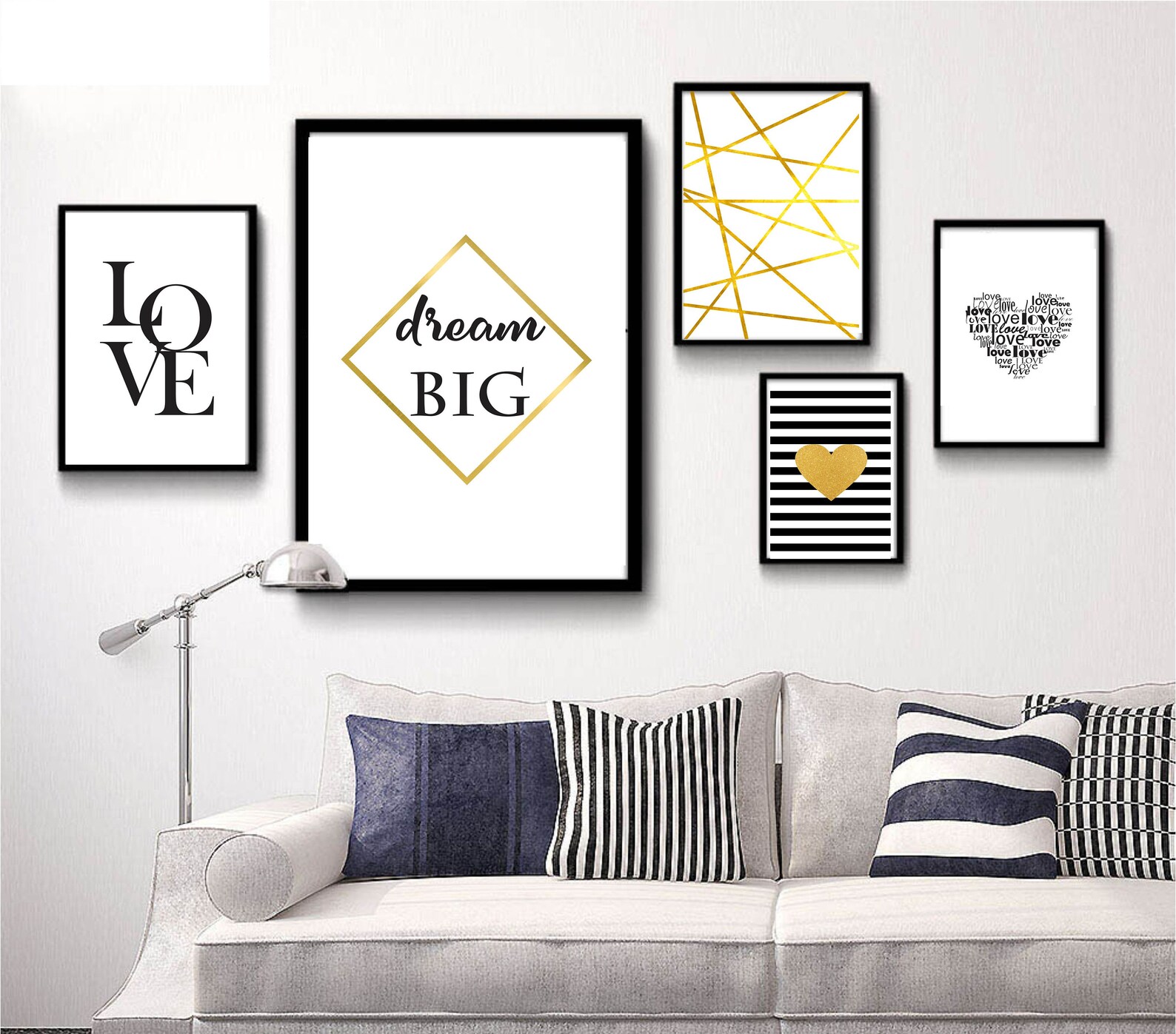 Set of 5 Printable Wall Art Set Geometric Prints Black and | Etsy