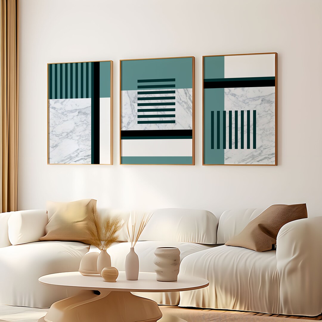 Set of 3 Geometric Prints Marble Blue Teal Black Vintage Printable Wall ...