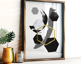 Geometric black and white with gold prints Printable wall art set Digital Prints modern home decor bedroom