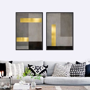 Set of 2 Geometric Prints Black and Gold Printable Wall Art Set Digital ...