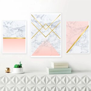 Set of 3 Geometric Prints Marble Gold Pink Printable Wall Art Set ...
