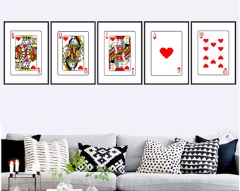 Afdrukbare muurkunst speelkaarten set harten koninklijk Digital Prints modern